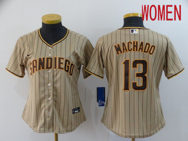 Women San Diego Padres 13 Machado brown stripes Nike Gme MLB Jerseys